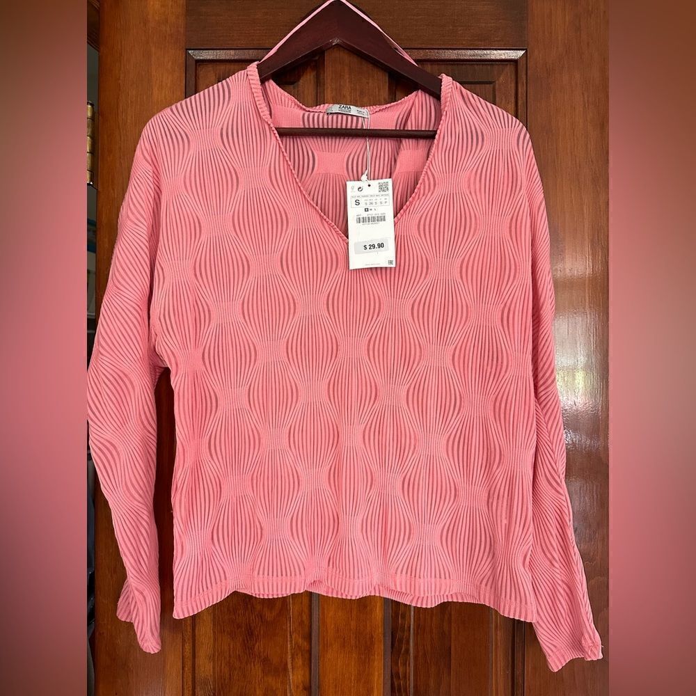 NWT Zara Pink Long-sleeve Shirt w/Puff Shoulders Size S